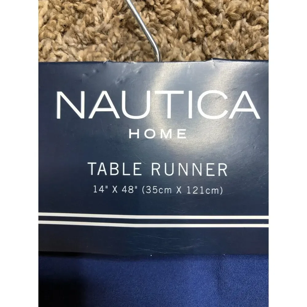 Embroidered Lemons & Daisies Table Runner Blue Background Nautica Home 48
